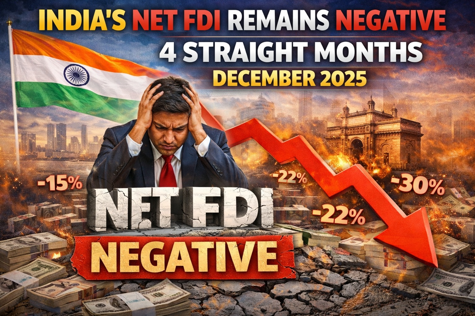 India’s Net FDI Remains in Negative Territory for Fourth Straight Month in December 2025