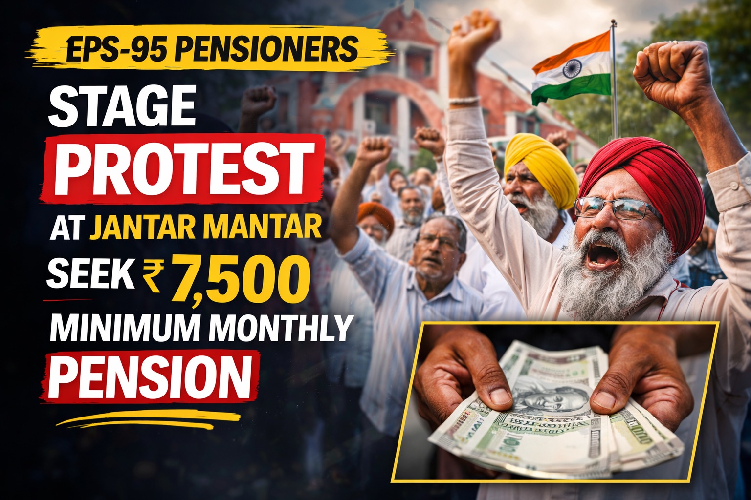 EPS-95 Pensioners Stage Protest at Jantar Mantar, Seek ₹7,500 Minimum Monthly Pension