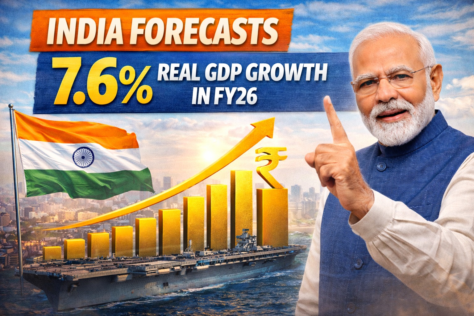 India Forecasts 7.6% Real GDP Growth in FY26