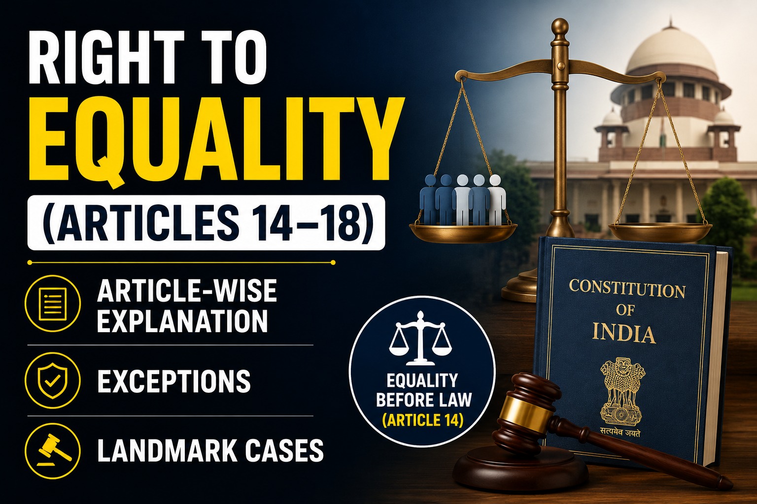 Right to Equality (Articles 14–18) Article-wise Explanation, Exceptions & Landmark Cases