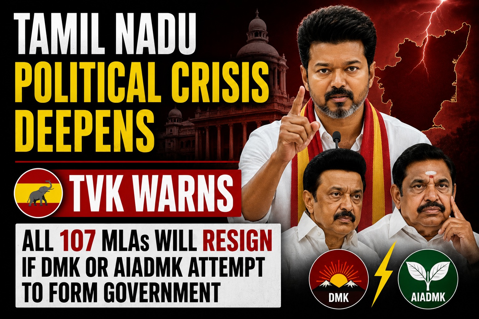 TVK Warns All 107 MLAs Will Resign if DMK or AIADMK Attempt to Form Government
